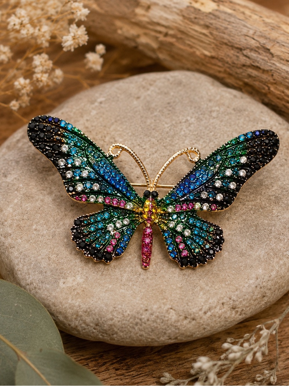 Multicolor Rhinestone Butterfly Brooch Pin – Crystal Statement Insect Jewelry